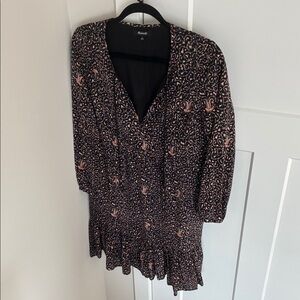 Madewell 100% Silk Patterned Ruffled Tiered Sundress Tunic Dress